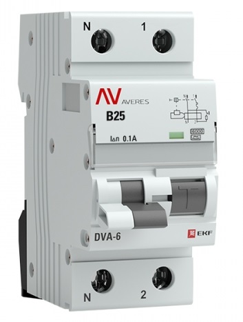 

Автомат дифференциальный EKF rcbo6-1pn-25B-100-a-av DVA-6 1P+N 25А (B) 100мА (A) 6кА AVERES, rcbo6-1pn-25B-100-a-av