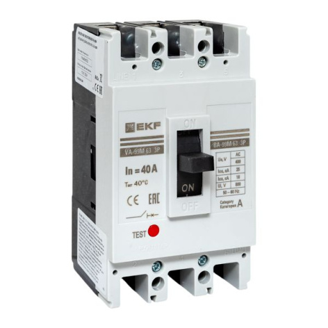 Изображение товара Автоматический выключатель EKF mccb99-63-40m 3 полюса защита 40 А в литом корпусе