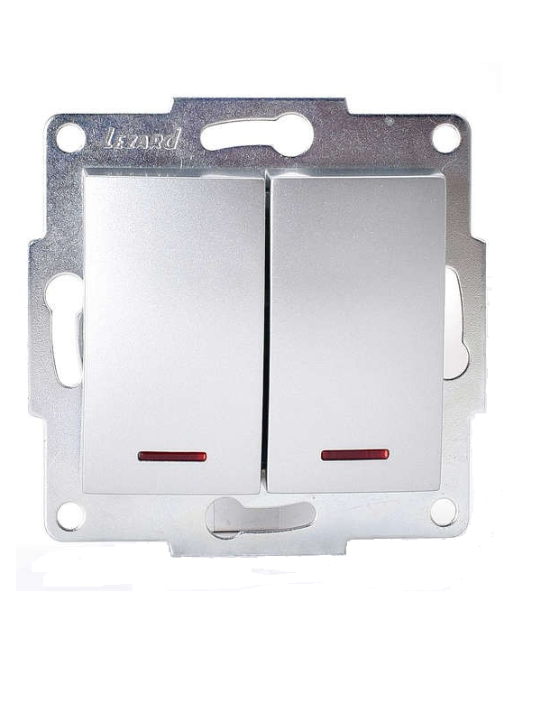 

Выключатель Lezard 707-4388-112 Karina 2-кл. 1п СП 10А IP20 с подсветкой механизм матов. серебр., 707-4388-112