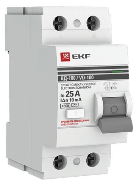 

УЗО EKF elcb-2-25-10-em-pro ВД-100 2P 25А 10мА тип АС электромеханический 4,5кА PROXIMA, elcb-2-25-10-em-pro