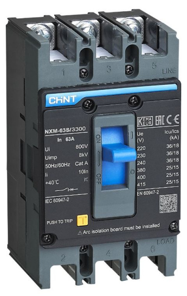 Изображение товара Автоматический выключатель в литом корпусе CHINT NXM(S) 3 полюса 20 А