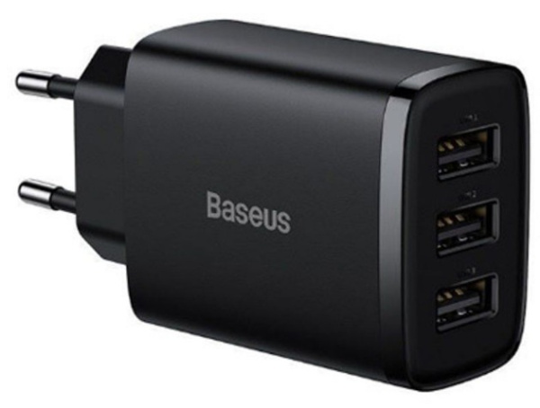 Изображение товара Компактное сетевое зарядное устройство Baseus USB-A для одновременной зарядки 3 устройств