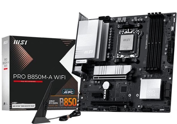 

Материнская плата MSI PRO B850M-A WIFI (AM5, AMD B850, 4*DDR5 (5600), 2*PCIe, 2*M.2, 4*SATA, WiFi, BT, 3*USB 3.0, 3*USB 3.1, HDMI, DP), PRO B850M-A WIFI