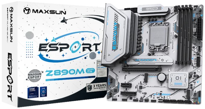 

Материнская плата ATX MAXSUN MS-eSport Z890M WIFI ICE (LGA1851, Z890, 4*DDR5, 4*SATA, 3*M.2, WiFi, BT, USB 3.2, USB 2.0, USB Type-C, PCIe, HDMI, DP), MS-eSport Z890M WIFI ICE
