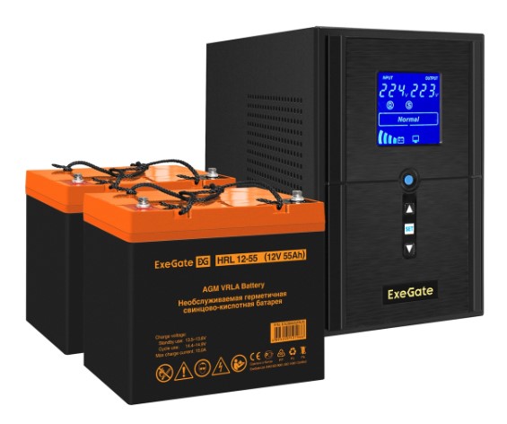 

Комплект Exegate SineTower SZ-1500.LCD.AVR.2SH.1C13.USB EX296820RUS ИБП EX295988RUS + батарея 55Aч EX285652RUS 2шт (инвертор, синус, для котла) 1500VA, SineTower SZ-1500.LCD.AVR.2SH.1C13.USB