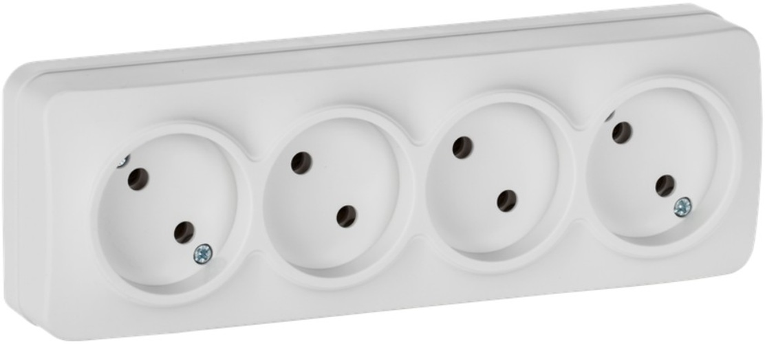 

Розетка без заземления IEK ERH40-K01M-10 GLORY 4-местная для открытой установки без защитных шторок 10А РС24-2-ХБм белый матовый, ERH40-K01M-10