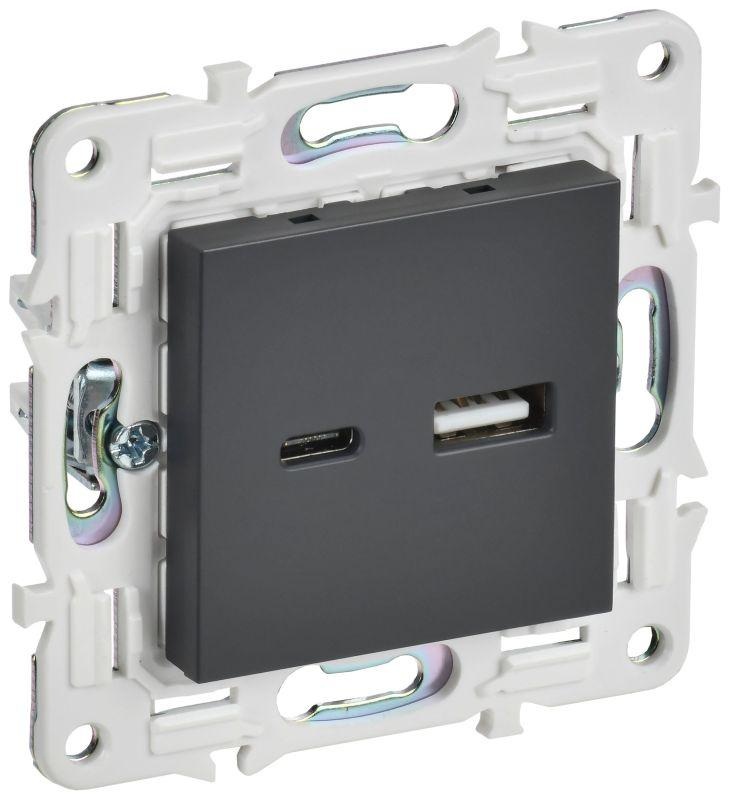 

Розетка USB IEK SK-U22-018-K48 SKANDY тип A+тип C 18Вт SK-R13T титан, SK-U22-018-K48