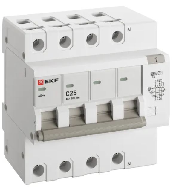 

Автомат дифференциальный EKF DA4-6-25-100-pro АД-4 4P 25А характеристика C 100мА тип АС электронный 6кА PROXIMA, DA4-6-25-100-pro