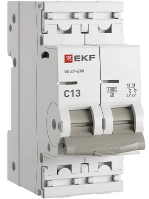 

Автоматический выключатель EKF M636213C 2P 13А (C) 6кА ВА 47-63N PROxima, M636213C