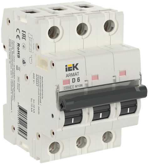 Изображение товара Автоматический выключатель IEK AR-M10N-3-D006 6А 400В IP20 для защиты цепей