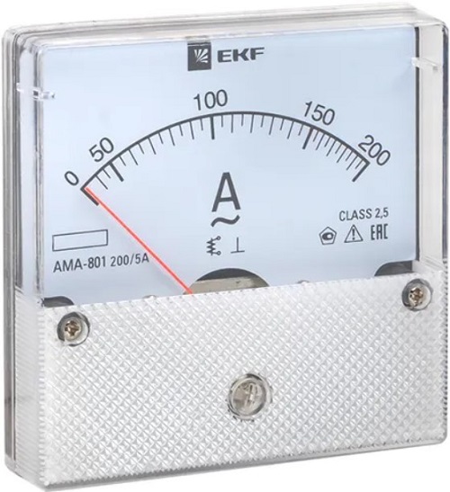 

Амперметр EKF ama-801-200 AMA-801 аналоговый на панель (80х80) круглый вырез 200А трансф. подкл., ama-801-200