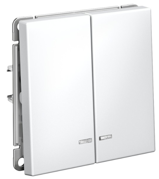 

Выключатель двухклавишный с подсветкой Systeme Electric GAL001353S ARTGALLERY сх.5а, 10АХ, механизм, быстрозажим. клем., ЛОТОС, GAL001353S