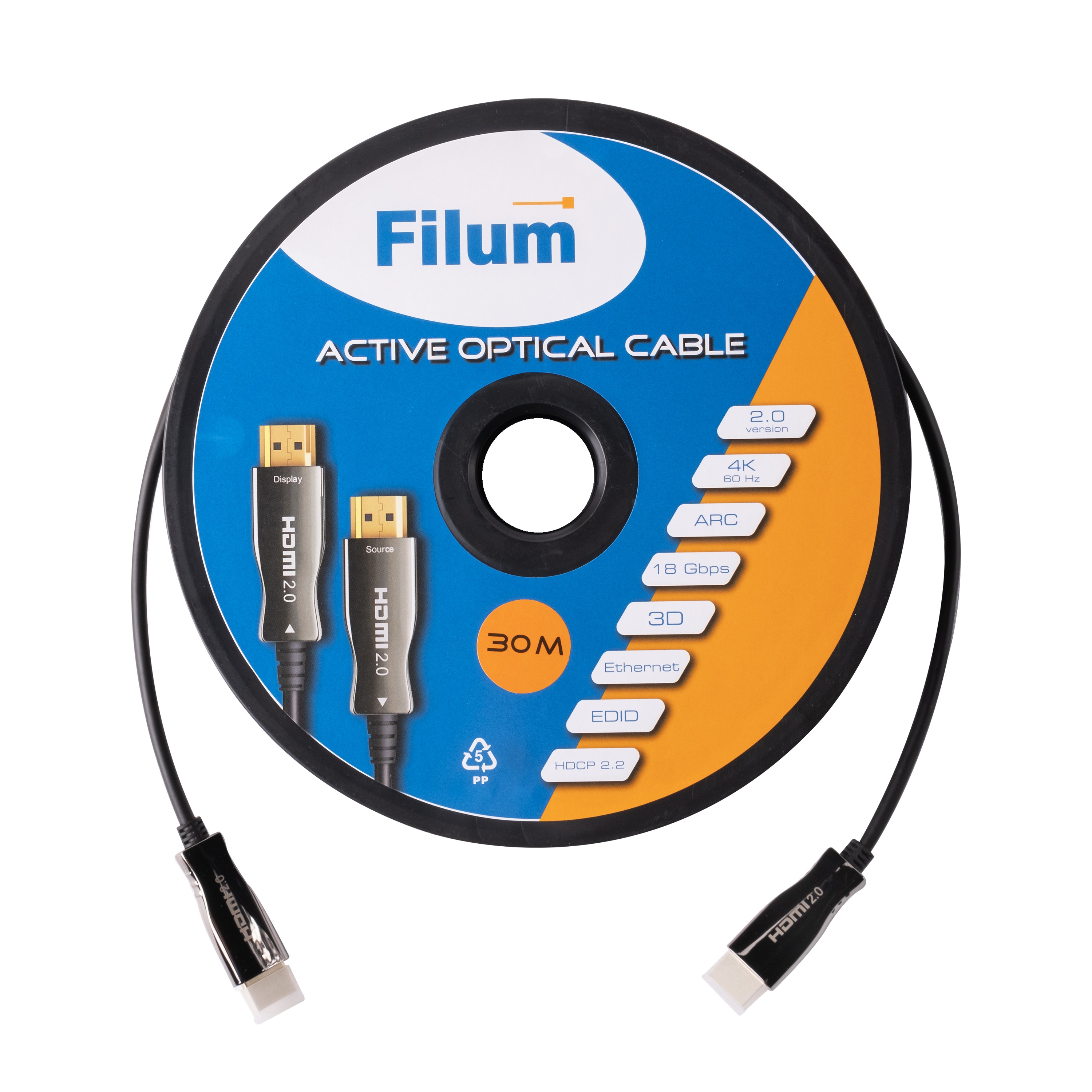 Кабель интерфейсный HDMI Filum FL-AOC-HDMI2.0-30M активный, оптический, 30 м, 4K/60HZ,  v.2.0, ARC, 19M/19M, черный,  коробка