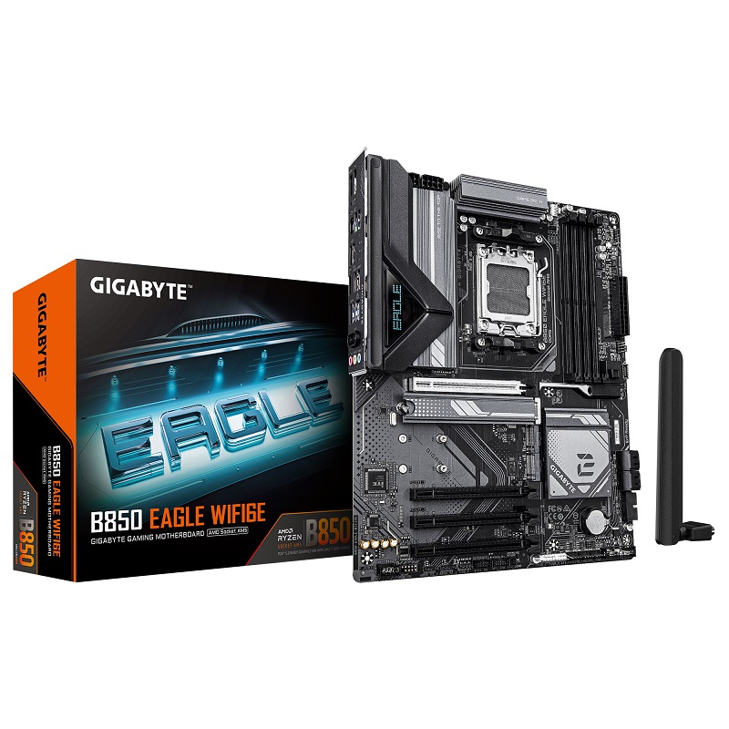 

Материнская плата ATX GIGABYTE B850 EAGLE WIFI6E (AM5, AMD B850, 4*DDR5, 4*PCIe, 3*M.2, 4*SATA, WiFi, BT, 8*USB 2.0, 6*USB 3.2, 2*USB Type-C, DP, HDMI, B850 EAGLE WIFI6E