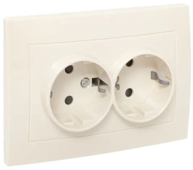 

Розетка двухместная с заземлением в сборе EKF EWR16-128-20 Валенсия 16А кремовая с защ. штор., EWR16-128-20