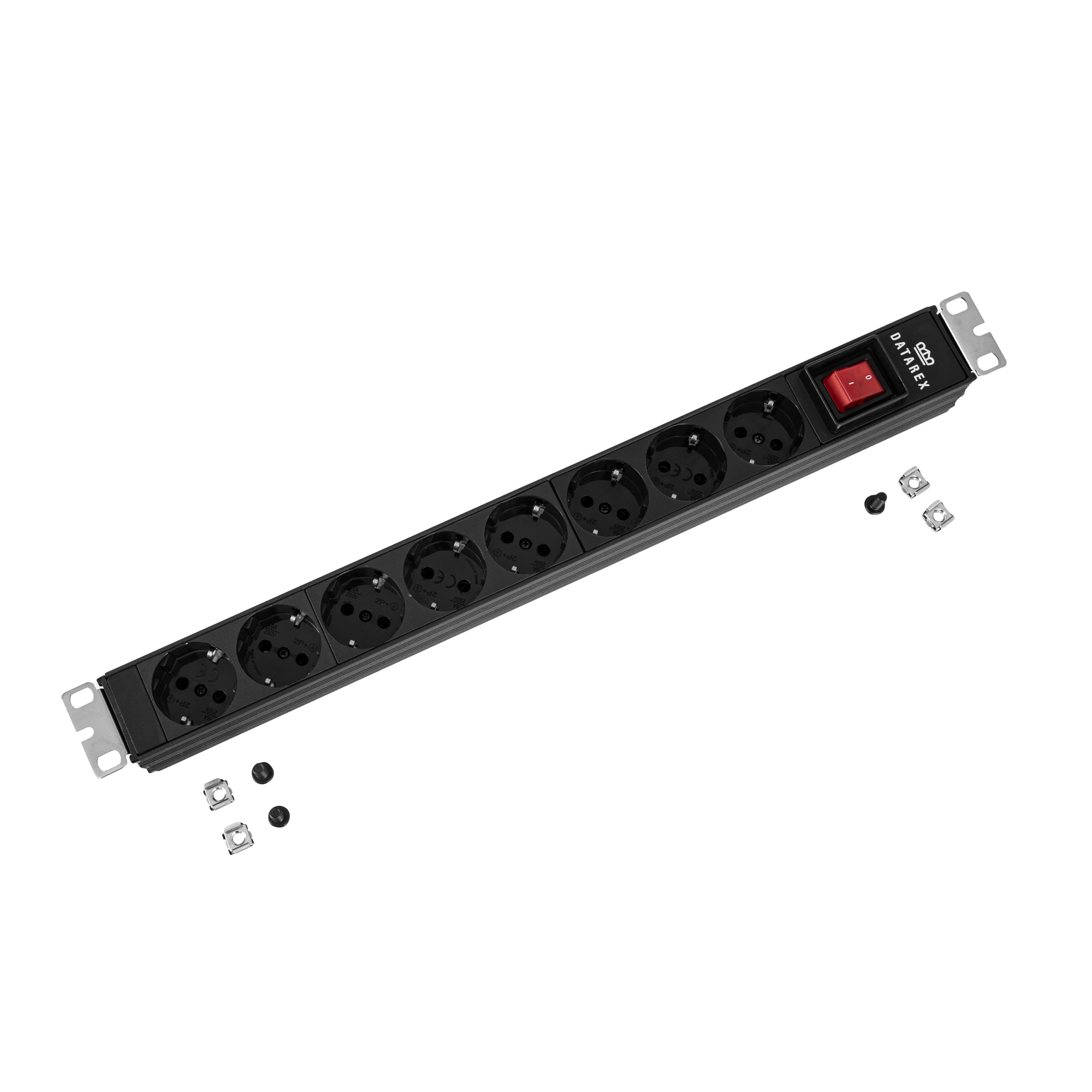 

Блок розеток Datarex DR-432521 распределения 19" (PDU) с выключателем на 10А, 8 разъемов SHUKO, без шнура вход C14, черный, DR-432521
