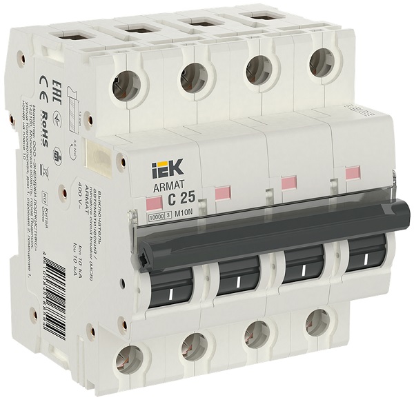 

Автоматический выключатель IEK AR-M10N-4-C025 ARMAT M10N 4P C 25А, AR-M10N-4-C025