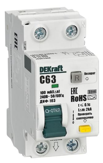 Изображение товара Автоматический выключатель DEKraft 16362DEK 63 А - защита от утечек