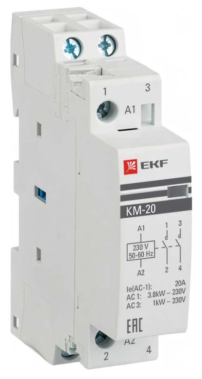 

Контактор модульный EKF km-1-20-20 КМ 20А 2NО (1 мод.), km-1-20-20