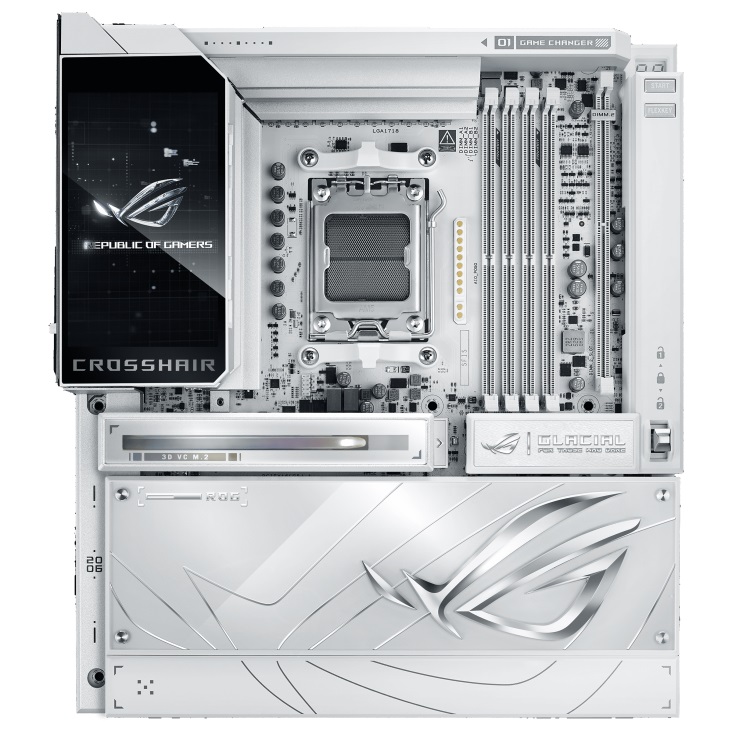 

Материнская плата E-ATX ASUS ROG CROSSHAIR X870E GLACIAL (AM5, AMD X870, 4*DDR5, 2*PCIe, 7*M.2, 4*SATA, WiFi, BT, 2*USB 4, 4*USB Type-C), ROG CROSSHAIR X870E GLACIAL