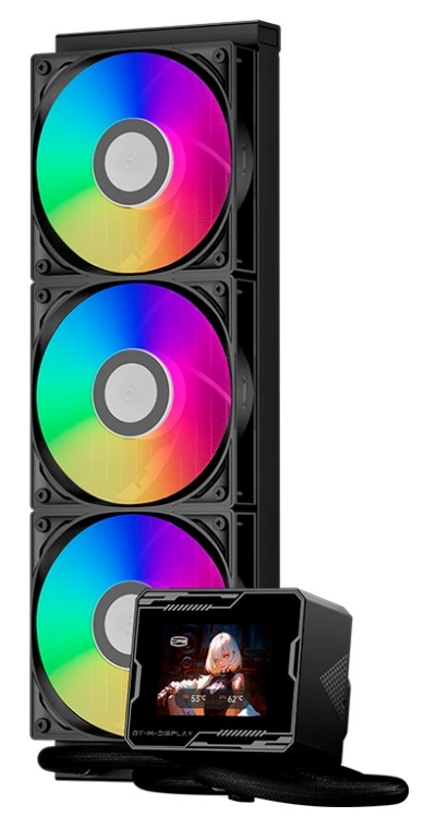 

Система охлаждения жидкостная PCCooler GT360M ARGB Display BK LGA1851/1700/1200/115x/AM3/AM4/AM5 (300W, 3*120mm, 2200rpm, 75.8CFM, 33.7dBa), GT360M ARGB Display BK