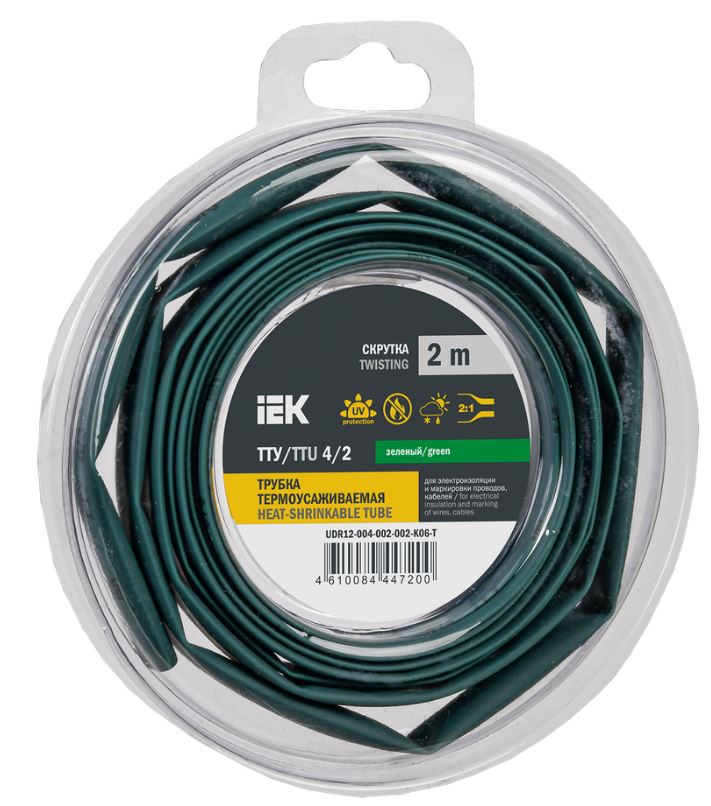 

Трубка термоусадочная IEK UDR12-004-002-002-K06-T ТТУ нг-LS 4/2 зеленая (2м/упак), UDR12-004-002-002-K06-T
