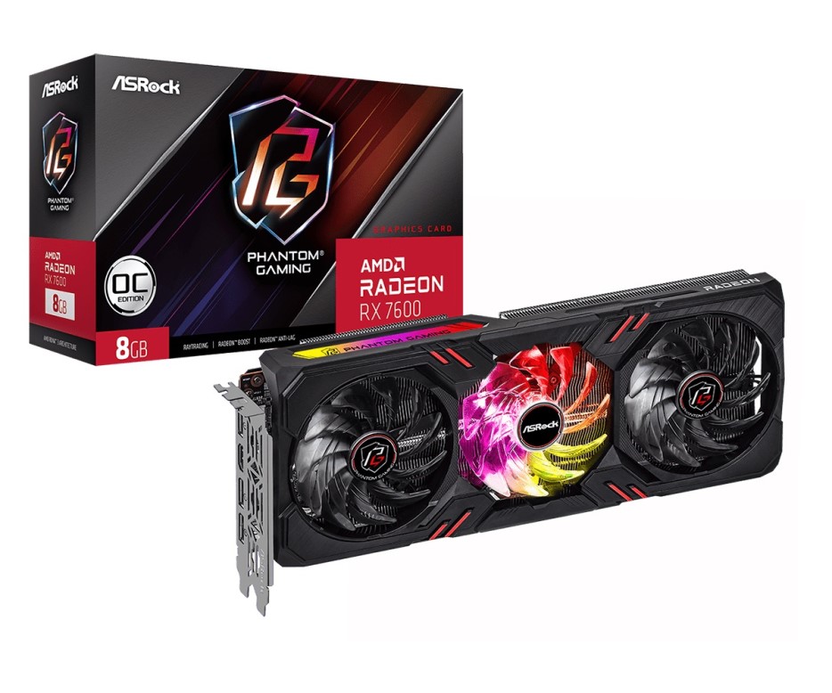 

Видеокарта PCI-E ASRock Radeon RX 7600 Phantom Gaming (RX7600 PG 8GO) 8GB GDDR6 128bit 6nm 1875/18000MHz HDMI/3*DP RTL, Radeon RX 7600 Phantom Gaming (RX7600 PG 8GO)