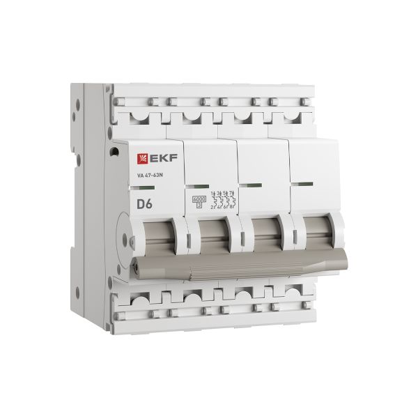

Автоматический выключатель EKF M636406D 4P 6А (D) 6кА ВА 47-63N PROxima, M636406D