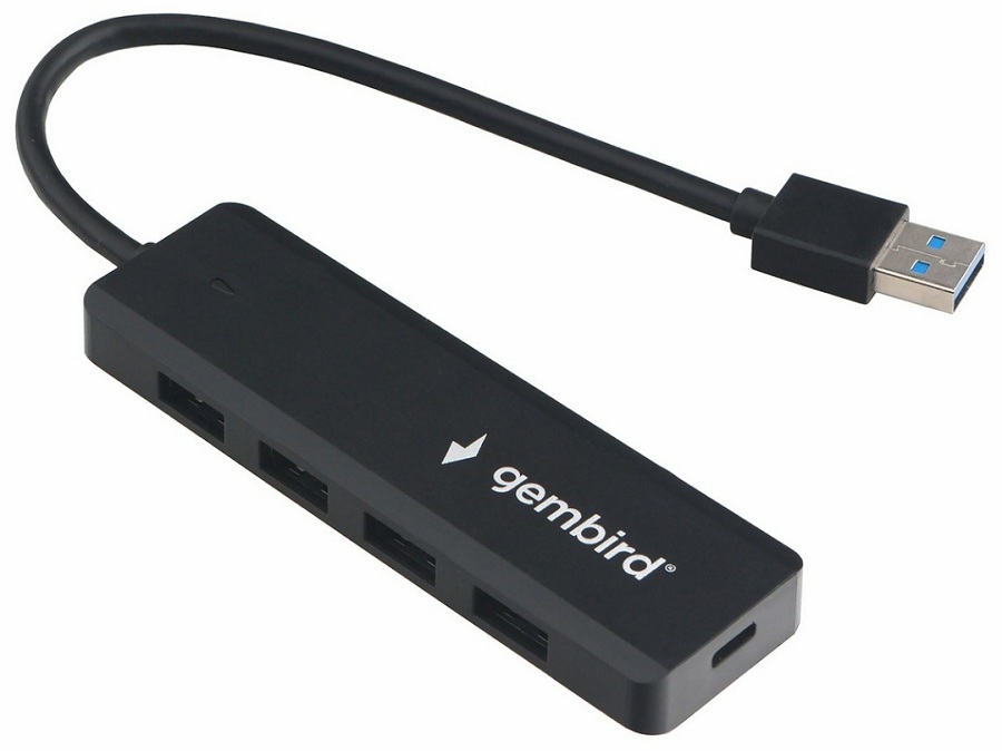 Концентратор USB 3.0 Gembird UHB-C414 4 порта, кабель 19см, с доп питанием (Type-C)