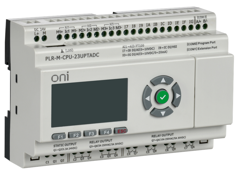 

Контроллер программируемый ONI PLR-M-CPU-23UPTADC Микро ПЛК. Расширяемая версия. Со встроенным экраном. 10 дискретных входов (4 как U/I, 2 как 0-10В,, PLR-M-CPU-23UPTADC