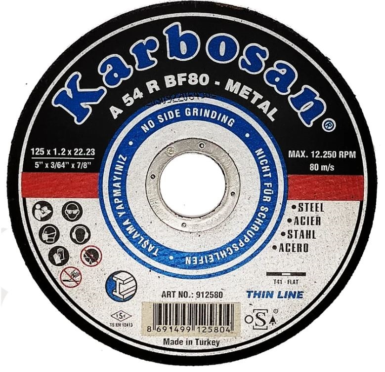 

Диск отрезной ООО САМ KAR-912580-25 Karbosan по металлу 125х1,2х22 25 шт, KAR-912580-25