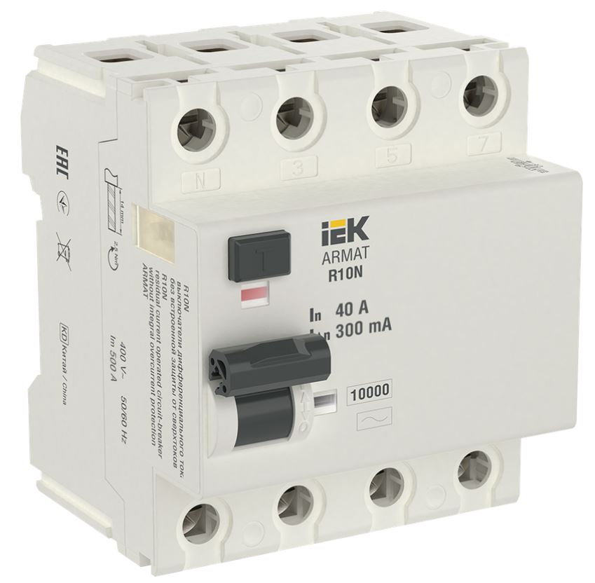

Выключатель дифференциального тока (ВДТ, УЗО) IEK AR-R10N-4-040C300 ARMAT R10N 4P 40А 300мА тип AC, AR-R10N-4-040C300