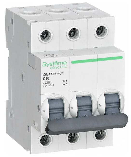 

Автоматический выключатель Systeme Electric C9F34310 City9 Set С 10А 3P 4.5kA 400В, C9F34310