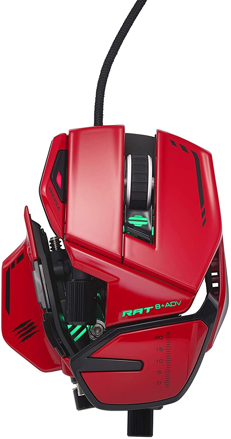 

Мышь Mad Catz R.A.T. 8+ ADV MR06DCINRD000-0 красная (PMW3389, Omron, USB, 11 кнопок, 20000 dpi, RGB подсветка), R.A.T. 8+ ADV