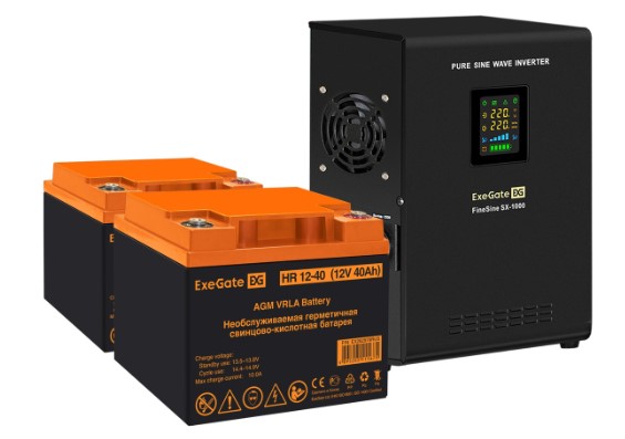 

Комплект Exegate FineSine SX-1000.LCD.AVR.2SH EX296544RUS ИБП EX295997RUS + батарея 40Aч EX282979RUS 1шт (инвертор, синус, для котла, настенный) 1000V, FineSine SX-1000.LCD.AVR.2SH