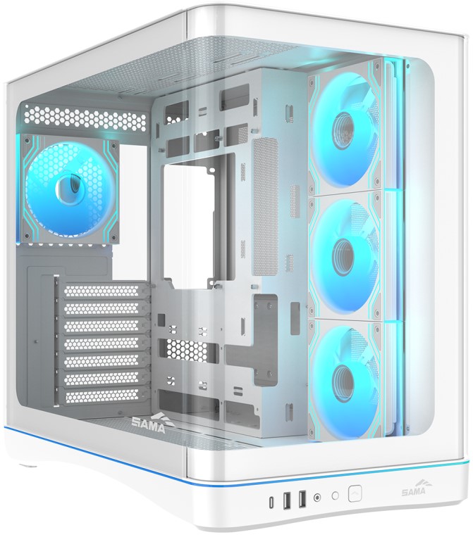 

Корпус ATX SAMA V62S белый, без БП, боковая панель из закалённого стекла, 2*USB 3.0, USB Type-C, V62S