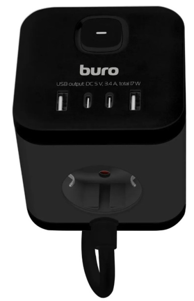Изображение товара Удлинитель Buro BU-PC3.1UС-B с USB и защитой перегрузки