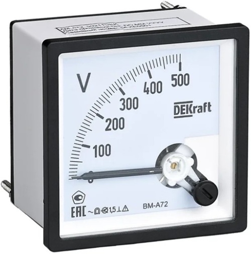 

Вольтметр DEKraft 50243DEK ан-вый шкала 500В AC 72х72мм КТ 1,5, 50243DEK
