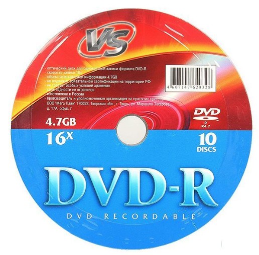 Диск DVD-R VS VSDVDRS1001 4,7 GB 16x Shrink/10 (620328)