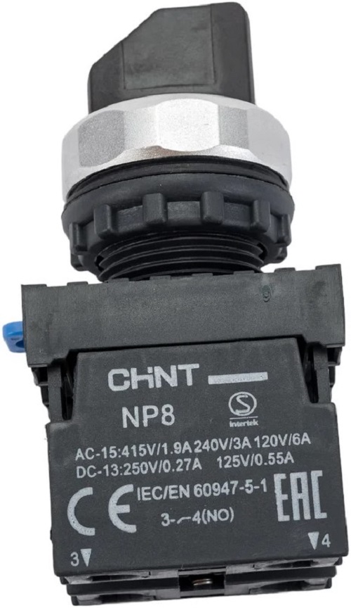 

Переключатель с фиксацией CHINT 578131 NP8-20X/312, без подсветки, 2НО, черн., IP65 (R), 578131