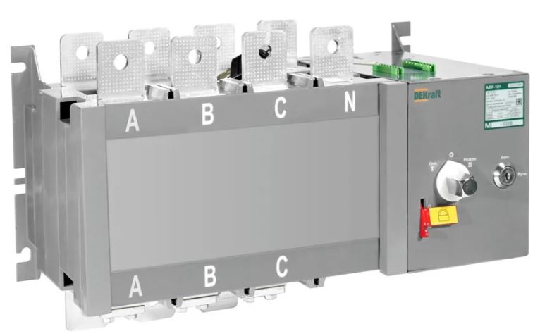Автоматический ввод резерва DEKraft 42066DEK на реверс. выкл.-разъед. и мотор приводом 1000A, 3P, 32кА АВР-108