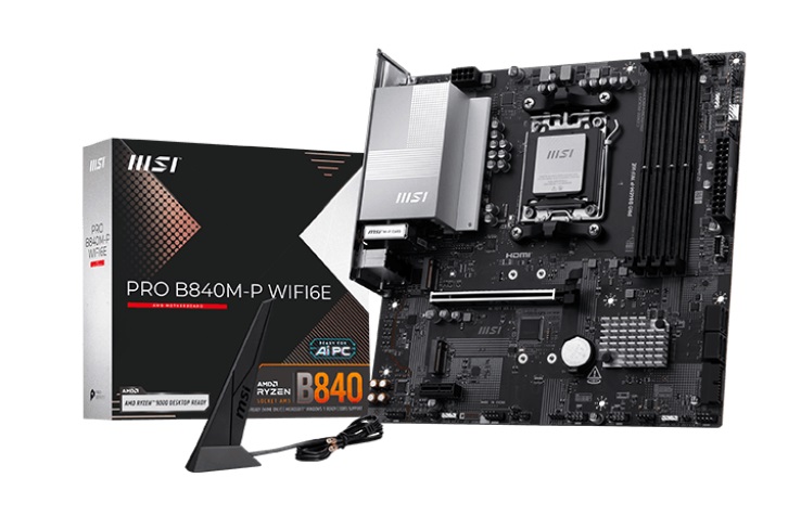 

Материнская плата MSI PRO B840M-P WIFI6E (AM5, AMD B840, 4*DDR5 (5600), PCIe, 2*M.2, 4*SATA, WiFi, BT, 4*USB 2.0, 2*USB 3.0, HDMI), PRO B840M-P WIFI6E