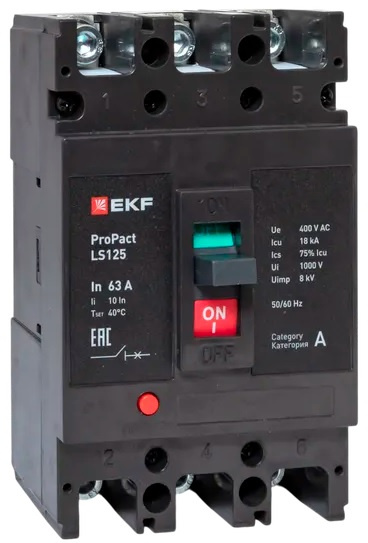 Изображение товара Автоматический выключатель EKF mccb-125-18-3-63-ls литой корпус