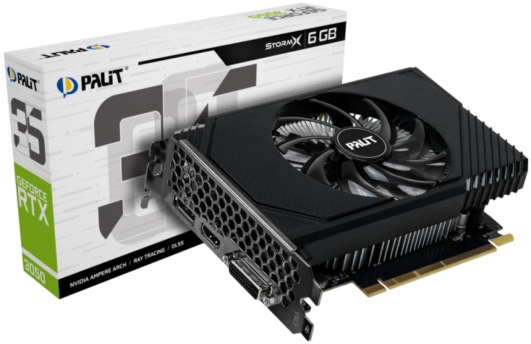 

Видеокарта PCI-E Palit GeForce RTX 3050 StormX (NE63050018JE-1070F) 6GB GDDR6 96bit 8nm 1042/14000MHz DVI/HDMI/DP, GeForce RTX 3050 StormX (NE63050018JE-1070F)