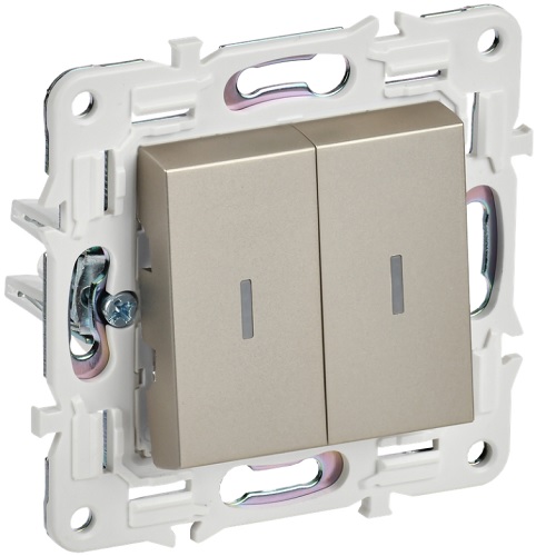 

Выключатель двухклавишный с подсветкой IEK SK-V20-1-10-K37 SKANDY 10А SK-V09Sh шампань, SK-V20-1-10-K37