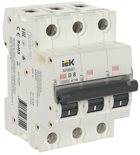 Изображение товара Автоматический выключатель IEK AR-M10N-3-D008 для защиты цепей 8 А IP20