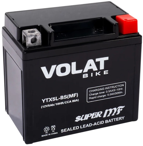 Изображение товара Аккумулятор AGM Volat YTX5L-BS(MF) 12 В 5 Ач для мотоциклов и мототехники
