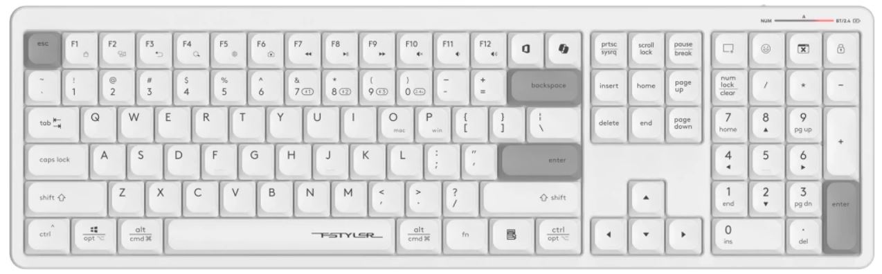 

Клавиатура Wireless A4Tech Fstyler FBX55C WHITE белый USB BT/Radio slim Multimedia (2062449), Fstyler