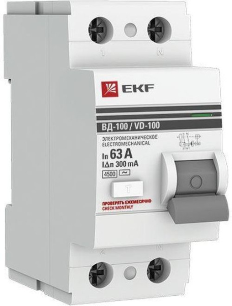 фото Выключатель дифференциального тока (ВДТ, УЗО)  EKF elcb-2-63-300-em-pro в Уфе