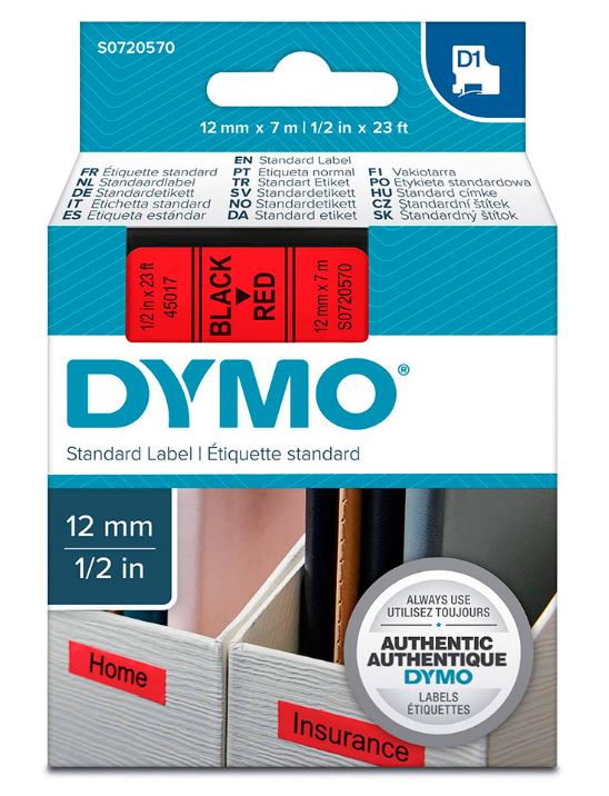 

Картридж Dymo S0720570 с лентой 12 мм х 7 м., пластик, черный шрифт/красная лента, S0720570